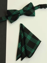 Black & Green Check Bowtie & Pocket Square Set - TOSSIDO