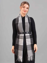 Black & Grey Check Woolen Muffler - TOSSIDO