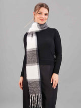 Black & Grey Check Woolen Muffler - TOSSIDO