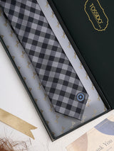 Black & Grey Check Woven Silk Necktie - TOSSIDO