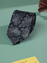Black & Grey Paisley Printed Necktie - TOSSIDO