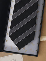 Black & Grey Stripes Teflon Silk Necktie - TOSSIDO