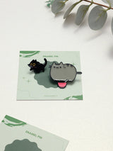 Black Kitten & Snack Cat Enamel Pin Set of 2 - TOSSIDO
