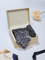 Black Paisley Necktie & Pocket Square Giftset - TOSSIDO