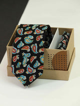 Black Paisley Necktie & Pocket Square Giftset - TOSSIDO