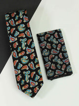 Black Paisley Necktie & Pocket Square Giftset - TOSSIDO