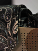 Black Paisley Printed Necktie and Pocket Square Set - TOSSIDO