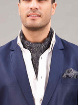 Black Paisley Woven Ascot & Pocket Square - TOSSIDO
