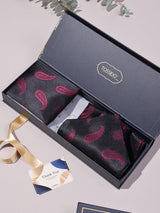 Black & Pink Paisley Woven Ascot & Pocket Square - TOSSIDO