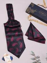 Black & Pink Paisley Woven Ascot & Pocket Square - TOSSIDO