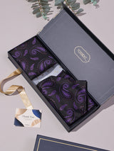 Black & Purple Paisley Woven Ascot & Pocket Square - TOSSIDO