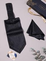Black Self Paisley Woven Ascot & Pocket Square - TOSSIDO