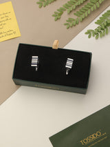 Black & Silver Stripe Cufflinks - TOSSIDO