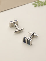 Black & Silver Stripe Cufflinks - TOSSIDO