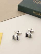 Black & Silver Stripe Cufflinks - TOSSIDO