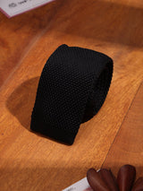 Black Solid Knitted Necktie - TOSSIDO
