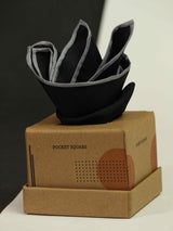 Black Solid Silk Pocket Square - TOSSIDO