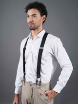 Black Solid Suspender with Vegan Leather patch - TOSSIDO