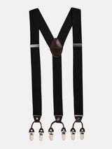 Black Solid Suspender with Vegan Leather patch - TOSSIDO