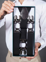 Black Solid Suspender with Vegan Leather patch - TOSSIDO