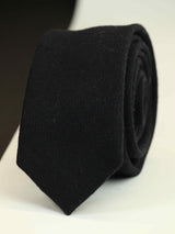 Black Solid Wool Skinny Necktie - TOSSIDO