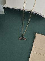 Black Stone Whale Tail Pendant Necklace - TOSSIDO