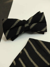 Black Stripe Bowtie & Pocket Square Set - TOSSIDO