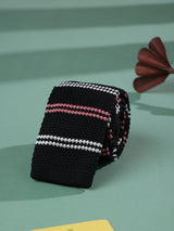Black Stripe Knitted Necktie - TOSSIDO