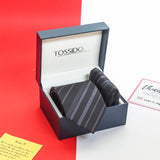 Black Stripe Necktie & Pocket Square Giftset - TOSSIDO