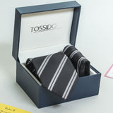 Black Stripe Necktie & Pocket Square Giftset - TOSSIDO