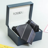 Black Stripe Necktie & Pocket Square Giftset - TOSSIDO