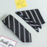 Black Stripe Necktie & Pocket Square Giftset - TOSSIDO