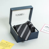 Black Stripe Necktie & Pocket Square Giftset - TOSSIDO