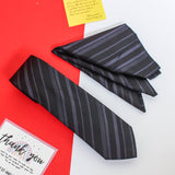 Black Stripe Necktie & Pocket Square Giftset - TOSSIDO