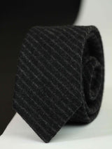 Black Stripe Wool Skinny Necktie - TOSSIDO