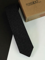 Black Stripe Wool Skinny Necktie - TOSSIDO