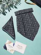 Black & White Paisley Woven Cravat & Pocket Square Set - TOSSIDO
