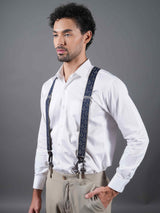 Blue Abstract Pattern Suspender with Vegan Leather Patch - TOSSIDO