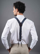 Blue Abstract Pattern Suspender with Vegan Leather Patch - TOSSIDO
