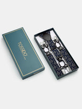 Blue Abstract Pattern Suspender with Vegan Leather Patch - TOSSIDO