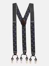 Blue Abstract Pattern Suspender with Vegan Leather Patch - TOSSIDO