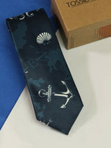 Blue Anchor Print Necktie - TOSSIDO