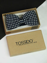 Blue Base with White Geometric Check Pattern Knitted Bow Tie - TOSSIDO