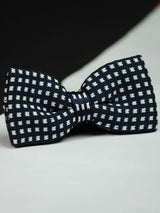Blue Base with White Geometric Check Pattern Knitted Bow Tie - TOSSIDO