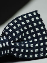 Blue Base with White Geometric Check Pattern Knitted Bow Tie - TOSSIDO