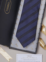 Blue & Black Stripes Teflon Silk Necktie - TOSSIDO