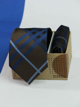 Blue & Brown Check Necktie & Pocket Square Giftset - TOSSIDO