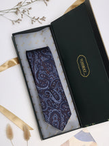 Blue & Brown Paisley Woven Silk Necktie - TOSSIDO