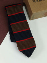 Blue & Brown Stripe Knitted Necktie - TOSSIDO