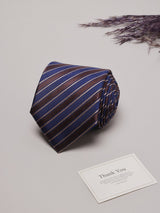 Blue & Brown Stripes Teflon Silk Necktie - TOSSIDO